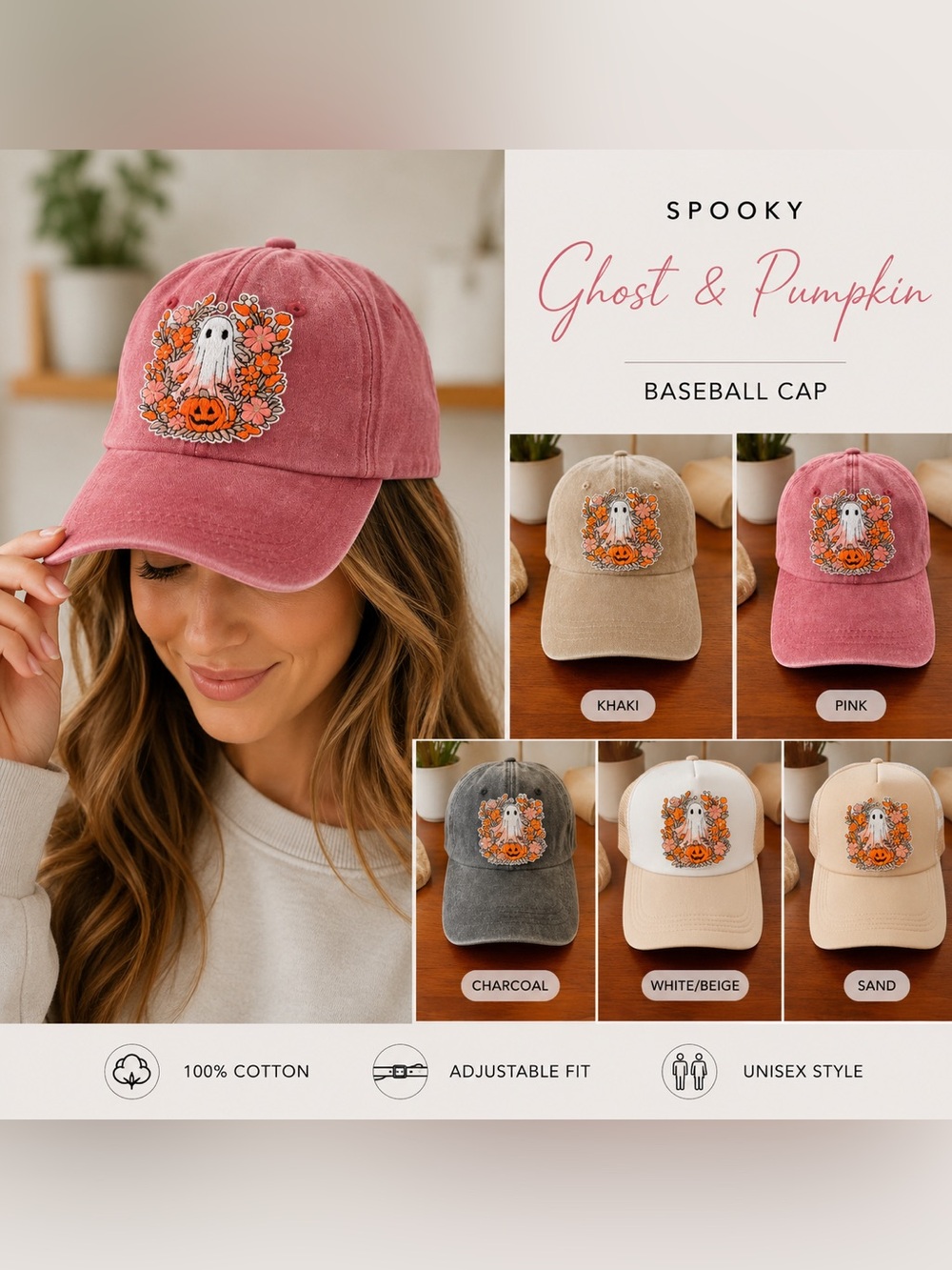 Fall Florals Ghost adjustable hat